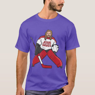 Funny Hockey Jesus Saves Hockey Goalie T-Shirt