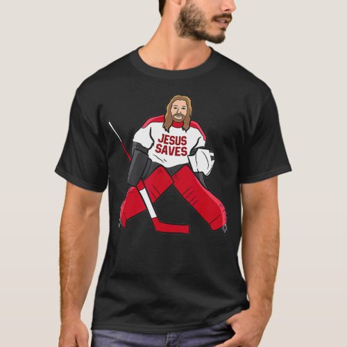 Funny Hockey Jesus Saves Hockey Goalie  T_Shirt
