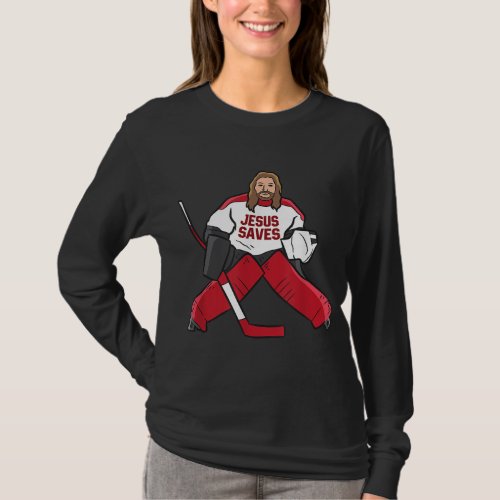 Funny Hockey Jesus Saves Hockey Goalie T_Shirt