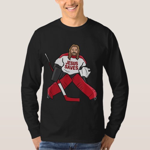 Funny Hockey Jesus Saves Hockey Goalie T_Shirt