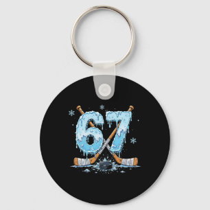 Funny Hockey Lovers Drip 6-7 Number Six Seven Puck Keychain