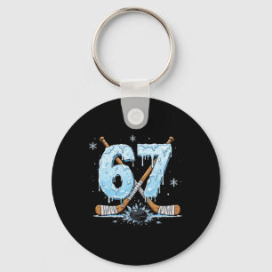 Funny Hockey Lovers Drip 6-7 Number Six Seven Puck Keychain