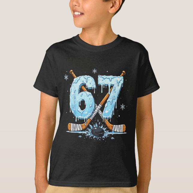 Funny Hockey Lovers Drip 6-7 Number Six Seven Puck T-Shirt (Front)