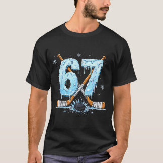 Funny Hockey Lovers Drip 6-7 Number Six Seven Puck T-Shirt