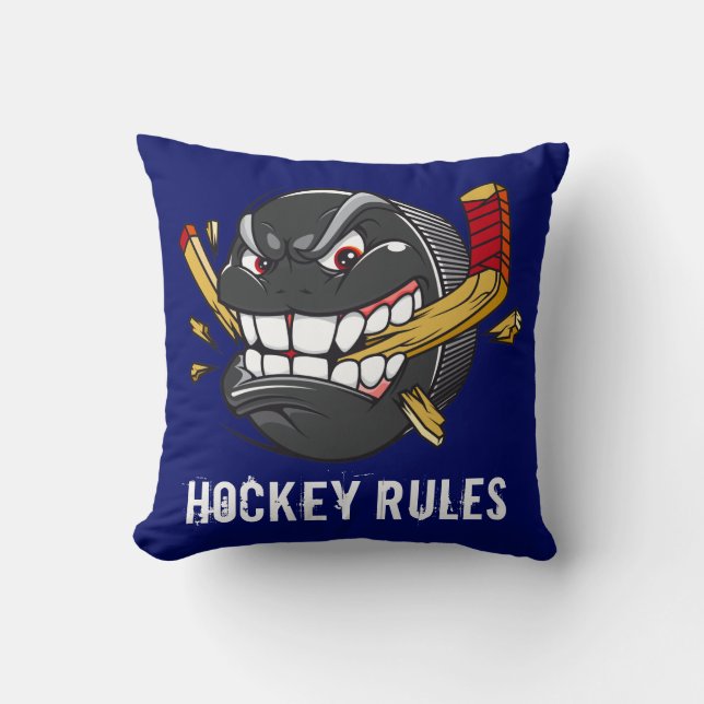 Funny Hockey Puck Pillows Hockey Rules (Front)