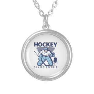 Funny hockey silver plated necklace