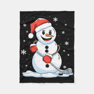 Funny Hockey Snowman Christmas Hockey Player Xmas Fleece Blanket