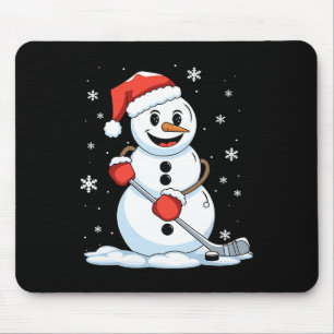 Funny Hockey Snowman Christmas Hockey Player Xmas Mouse Pad