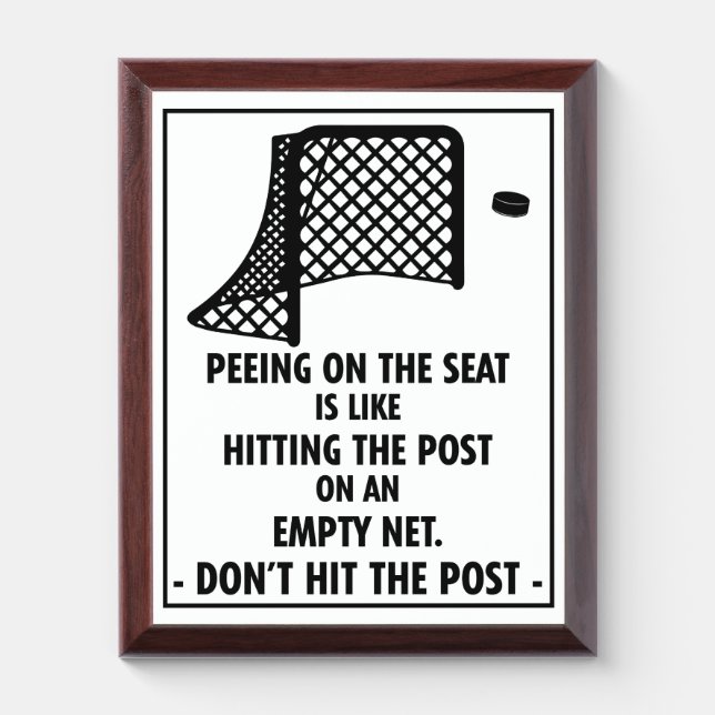 Funny Hockey Themed Bathroom Peeing on the Seat  Award Plaque (Vertical)