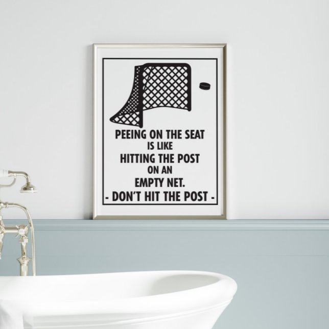 Funny Hockey Themed Bathroom Peeing on the Seat Poster (Creator Uploaded)