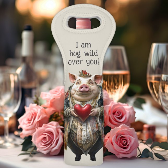 Funny Hog Wild Over You Valentine Wine Bag (Creator Uploaded)
