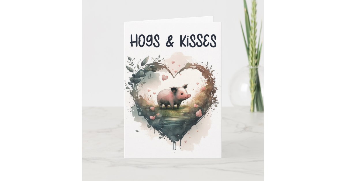 Funny Hogs and Kisses Pig Valentine's Day Holiday Card | Zazzle