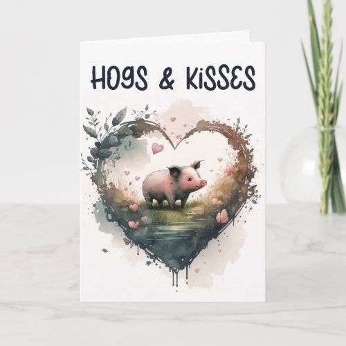 Funny Hogs and Kisses Pig Valentines Day Holiday Card