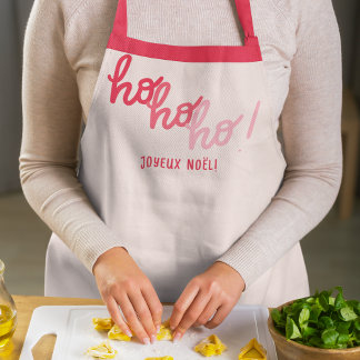 Funny Hohoho Joyeux Noel Red Pink Typography Apron