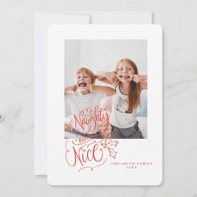 Funny Holiday Card Script Lettering Naughty Nice (Front)