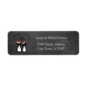 Funny holiday cartoon Santa cat couple chalkboard Label