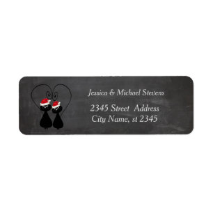 Funny holiday cartoon Santa cat couple chalkboard Label