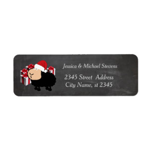 Funny holiday cartoon Santa sheep chalkboard Label