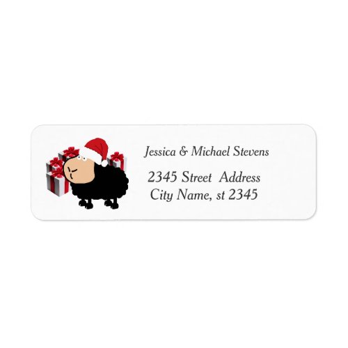 Funny holiday cartoon Santa sheep Label