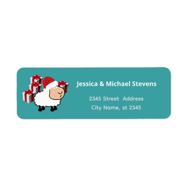 Funny holiday cartoon Santa sheep Label (Front)