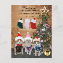 Funny Holiday Cats in Ugly Sweaters Invitation Postcard