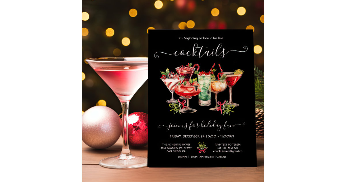 Funny Holiday Christmas Cocktails Party Invitation | Zazzle