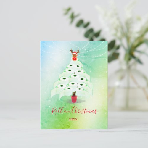 Funny Holiday Christmas Toilet Roll Tree Green  Postcard