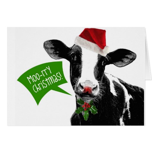 Funny Holiday Cow Merry Moo-rry Christmas Greeting Card | Zazzle