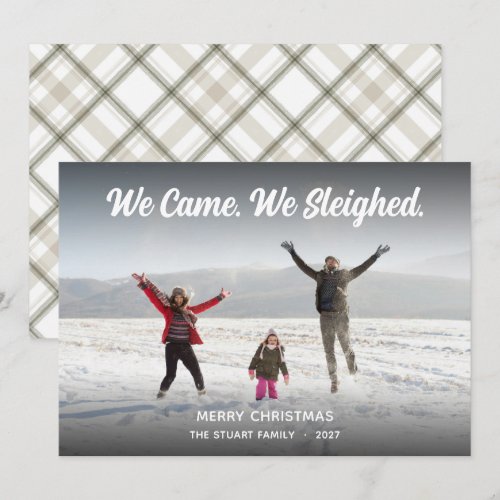 Funny Holiday Cute Christmas Photo Sleighed It Card