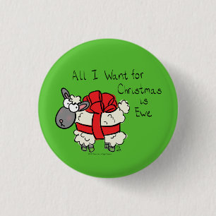 Funny Holiday Cute Sheep Christmas Cartoon Button
