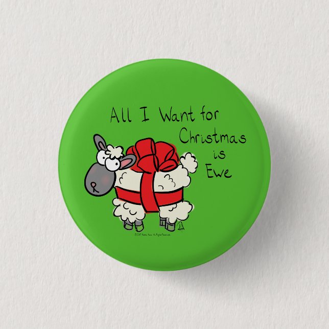 Funny Holiday Cute Sheep Christmas Cartoon Button (Front)