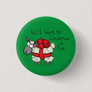 Funny Holiday Cute Sheep Christmas Cartoon Button