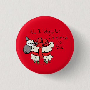 Funny Holiday Cute Sheep Christmas Cartoon Button