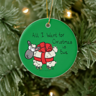 Funny Holiday Cute Sheep Christmas Cartoon Ceramic Ornament