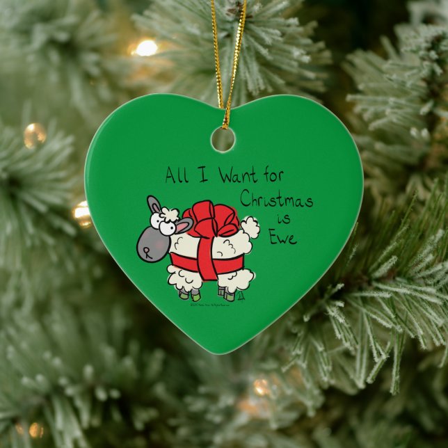 Funny Holiday Cute Sheep Christmas Cartoon Ceramic Ornament (Tree)