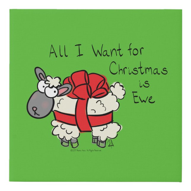 Funny Holiday Cute Sheep Christmas Cartoon Faux Canvas Print (Front)