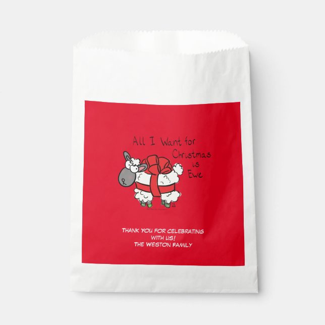 Funny Holiday Cute Sheep Christmas Cartoon Favor Bag (Front)