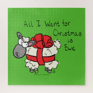 Funny Holiday Cute Sheep Christmas Cartoon Jigsaw Puzzle