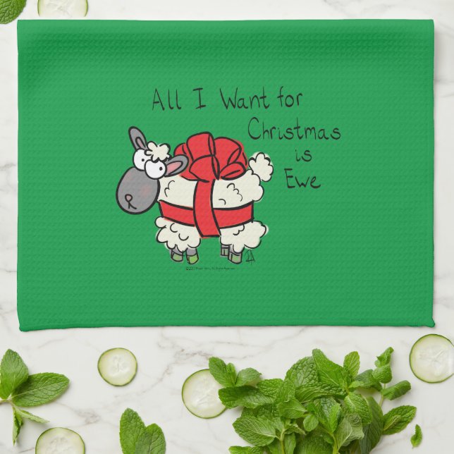 Funny Holiday Cute Sheep Christmas Cartoon Kitchen Towel (Folded)