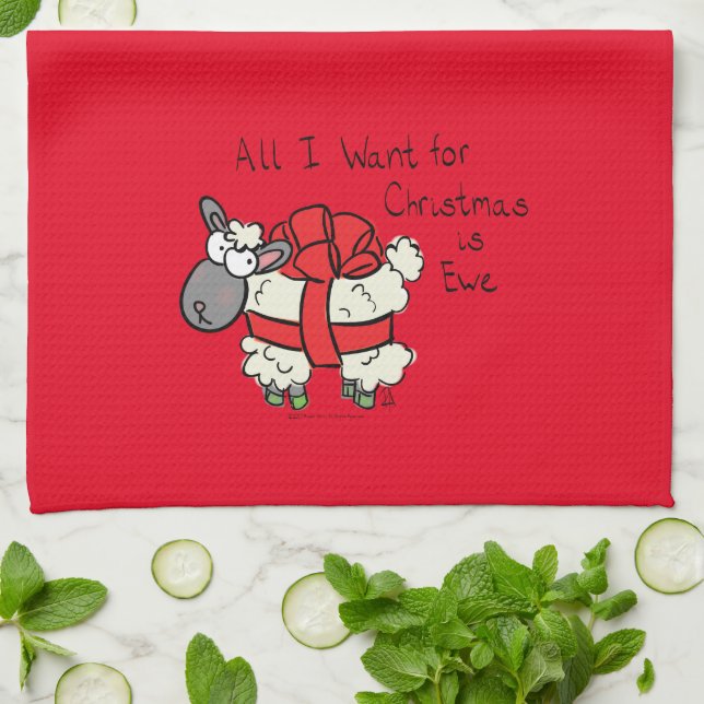 Funny Holiday Cute Sheep Christmas Cartoon Kitchen Towel (Folded)