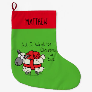 Funny Holiday Cute Sheep Christmas Cartoon Large Christmas Stocking