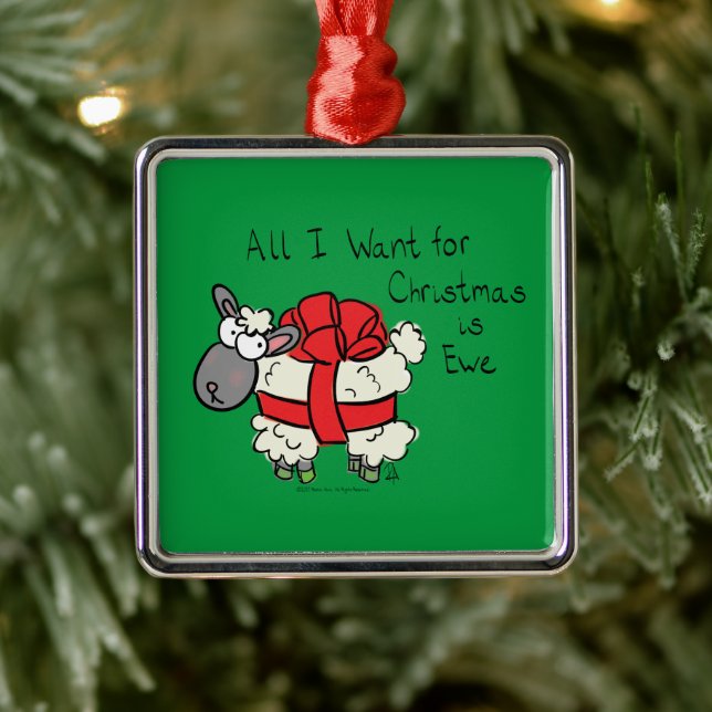 Funny Holiday Cute Sheep Christmas Cartoon Metal Ornament (Tree)