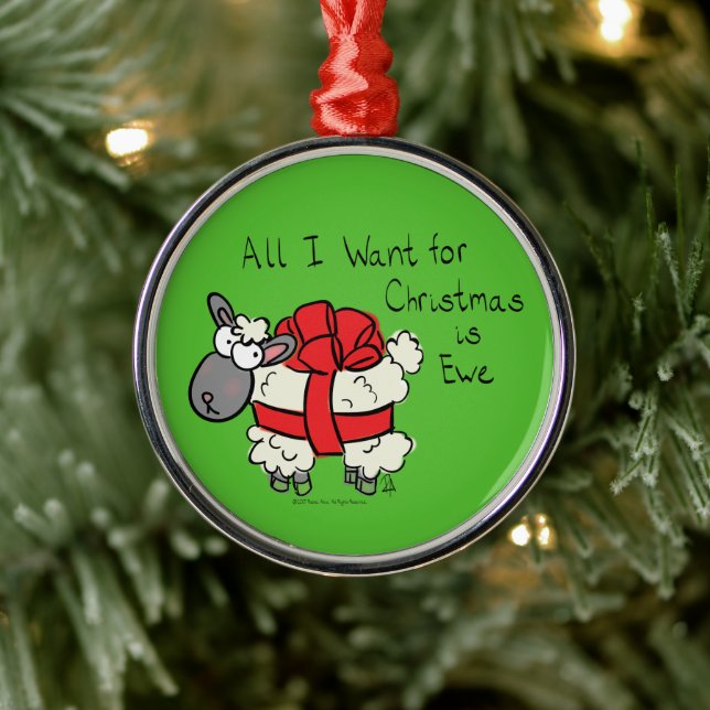 Funny Holiday Cute Sheep Christmas Cartoon Metal Ornament (Tree)