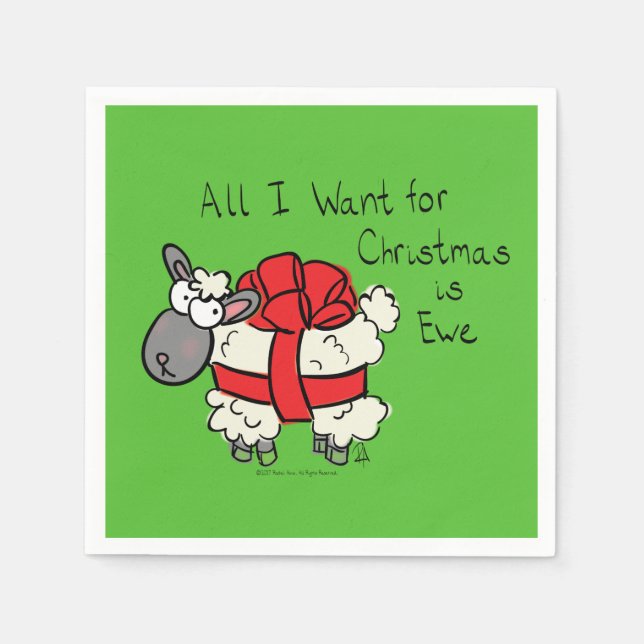 Funny Holiday Cute Sheep Christmas Cartoon Napkins (Front)