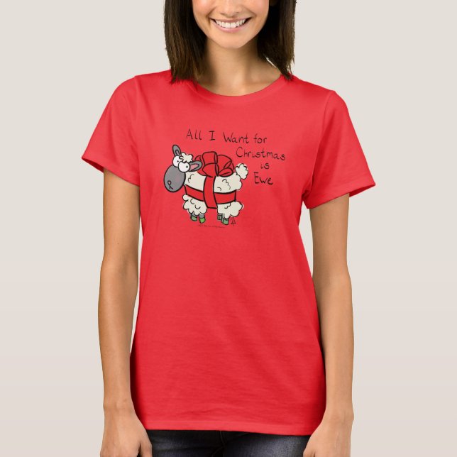 Funny Holiday Cute Sheep Christmas Cartoon T-Shirt (Front)
