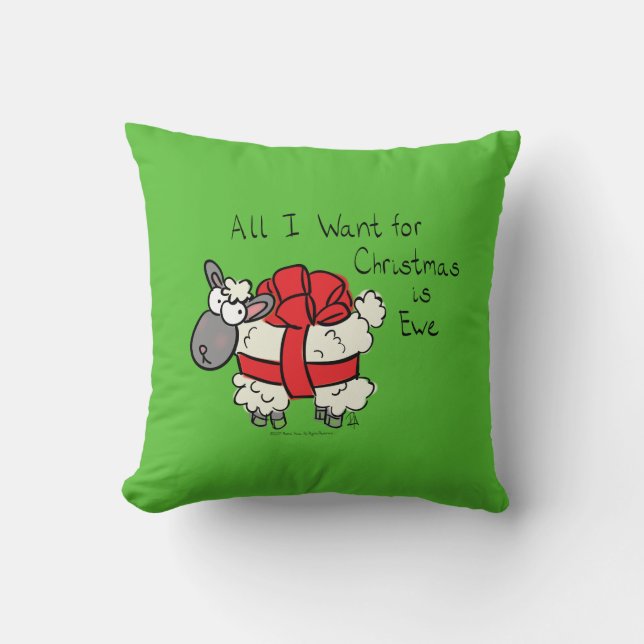 Funny Holiday Cute Sheep Christmas Cartoon Throw Pillow (Front)
