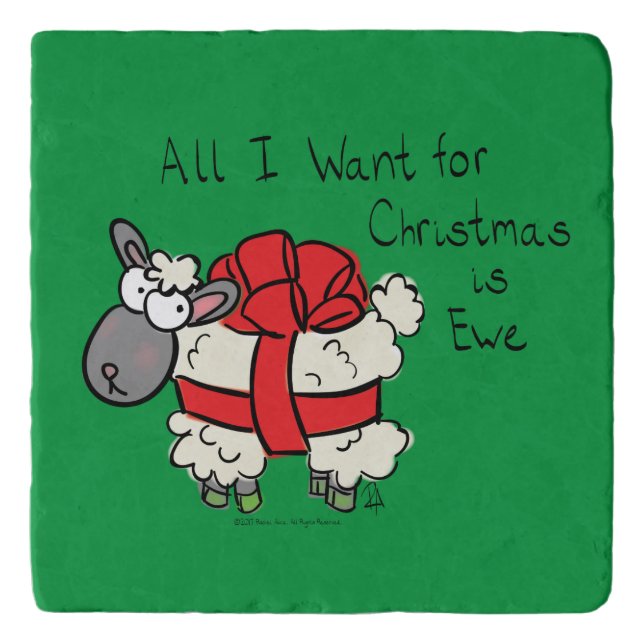 Funny Holiday Cute Sheep Christmas Cartoon Trivet (Front)