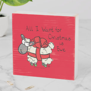 Funny Holiday Cute Sheep Christmas Cartoon Wooden Box Sign
