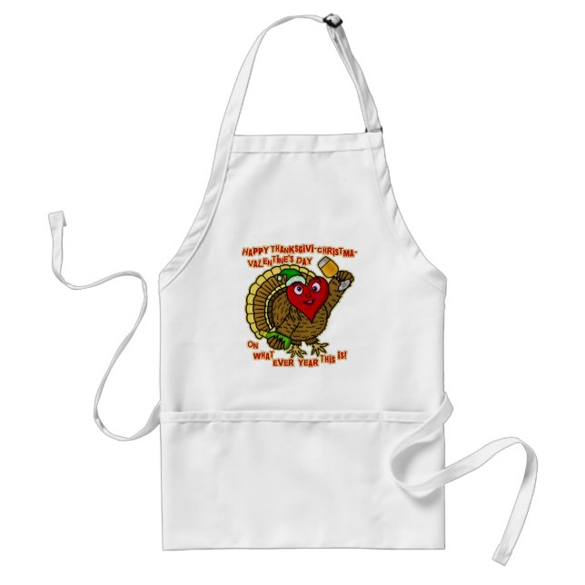Funny Holiday Drunk Turkey Heart Adult Apron (Front)