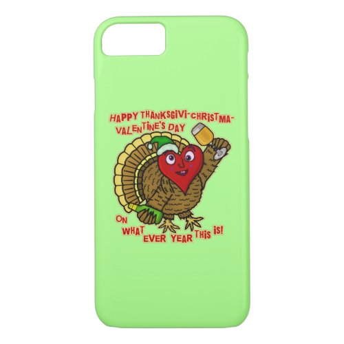Funny Holiday Drunk Turkey Heart iPhone 87 Case